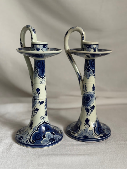 VINTAGE REGINA DELFT BLAUW CANDLESTICK PAIR