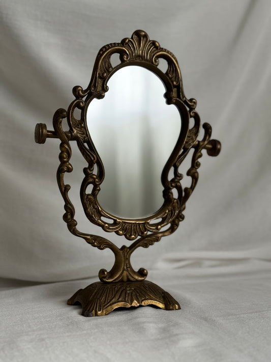 VINTAGE VICTORIAN BRASS VANITY MIRROR