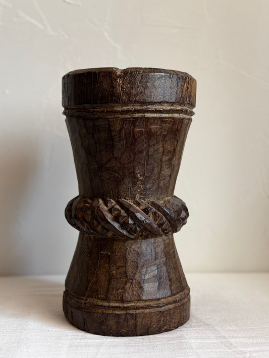 VINTAGE WOODEN INDIAN MORTAR No2