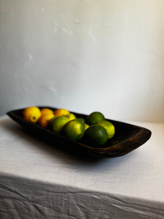 LARGE BLACK WOODEN DOUGH BOWL