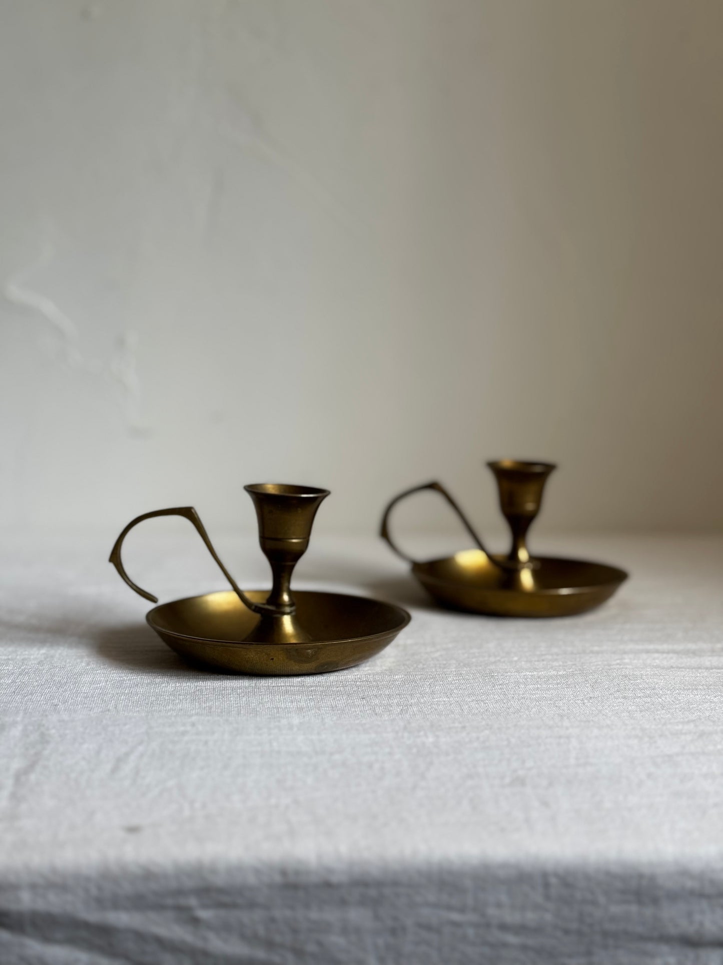 VINTAGE BRASS FINGER LOOP CANDLE HOLDER PAIR
