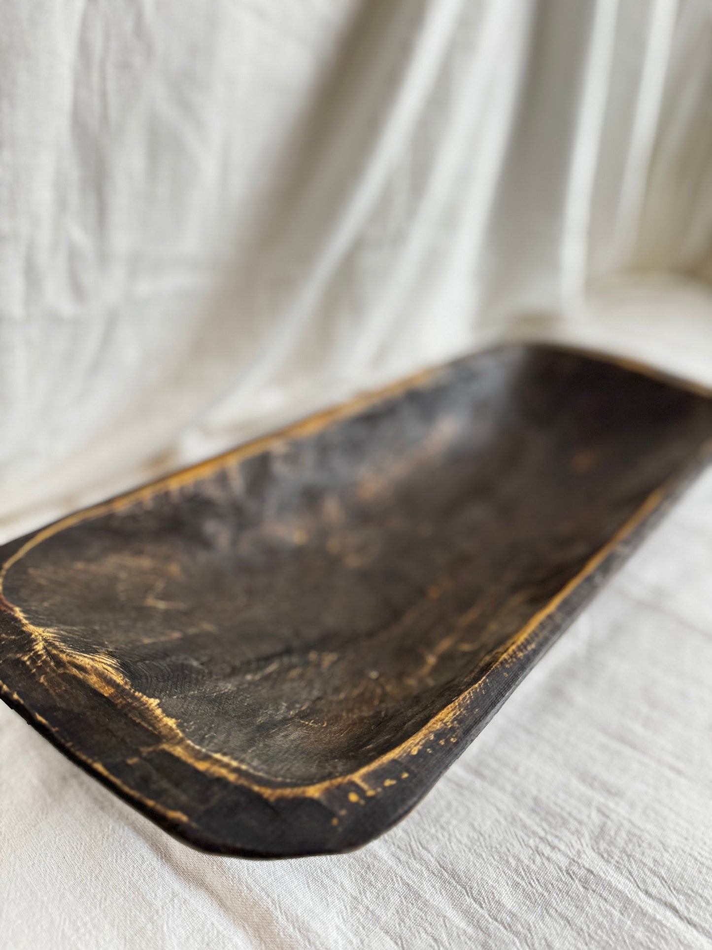 LARGE BLACK WOODEN DOUGH BOWL