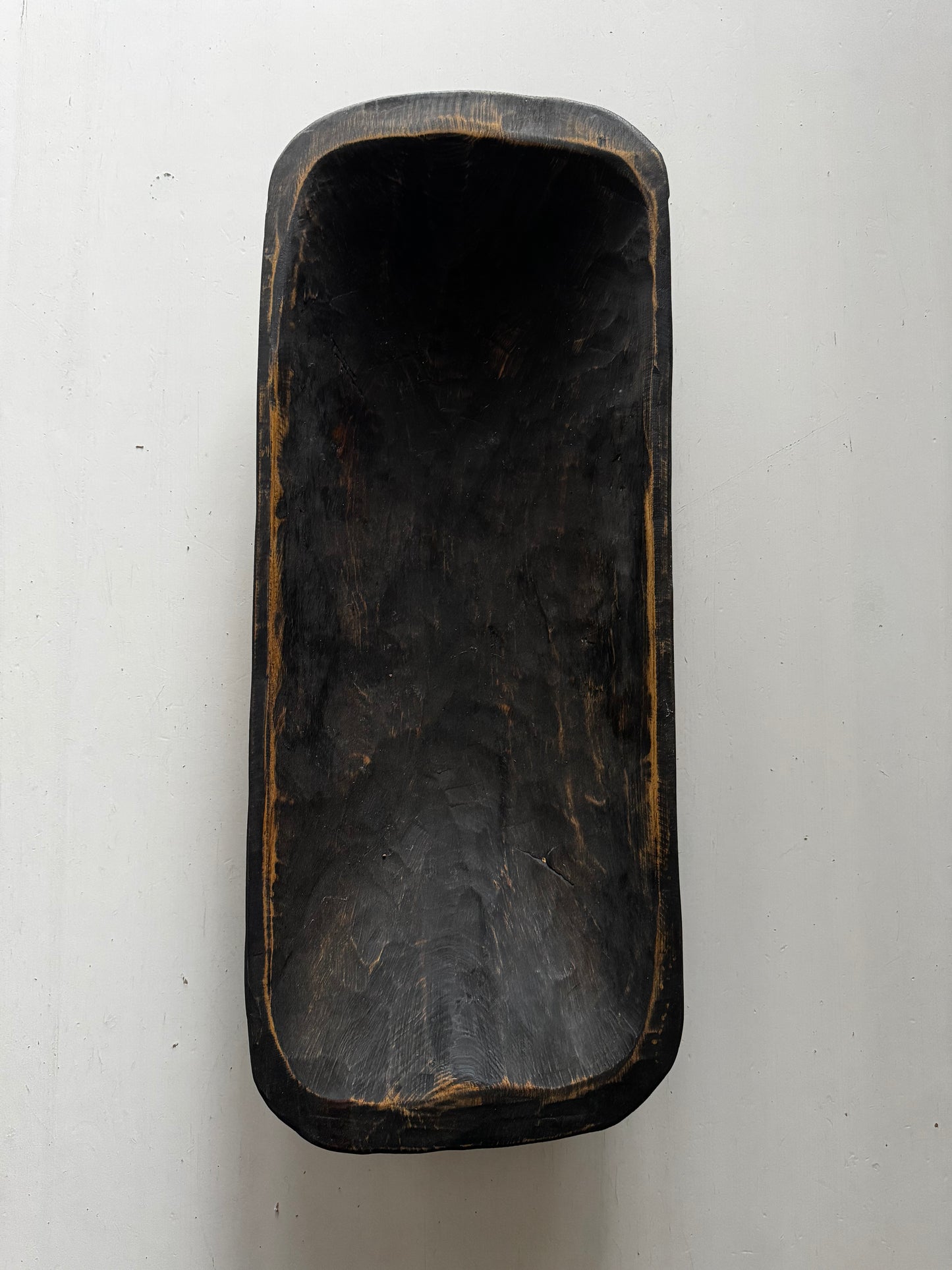 LARGE BLACK WOODEN DOUGH BOWL