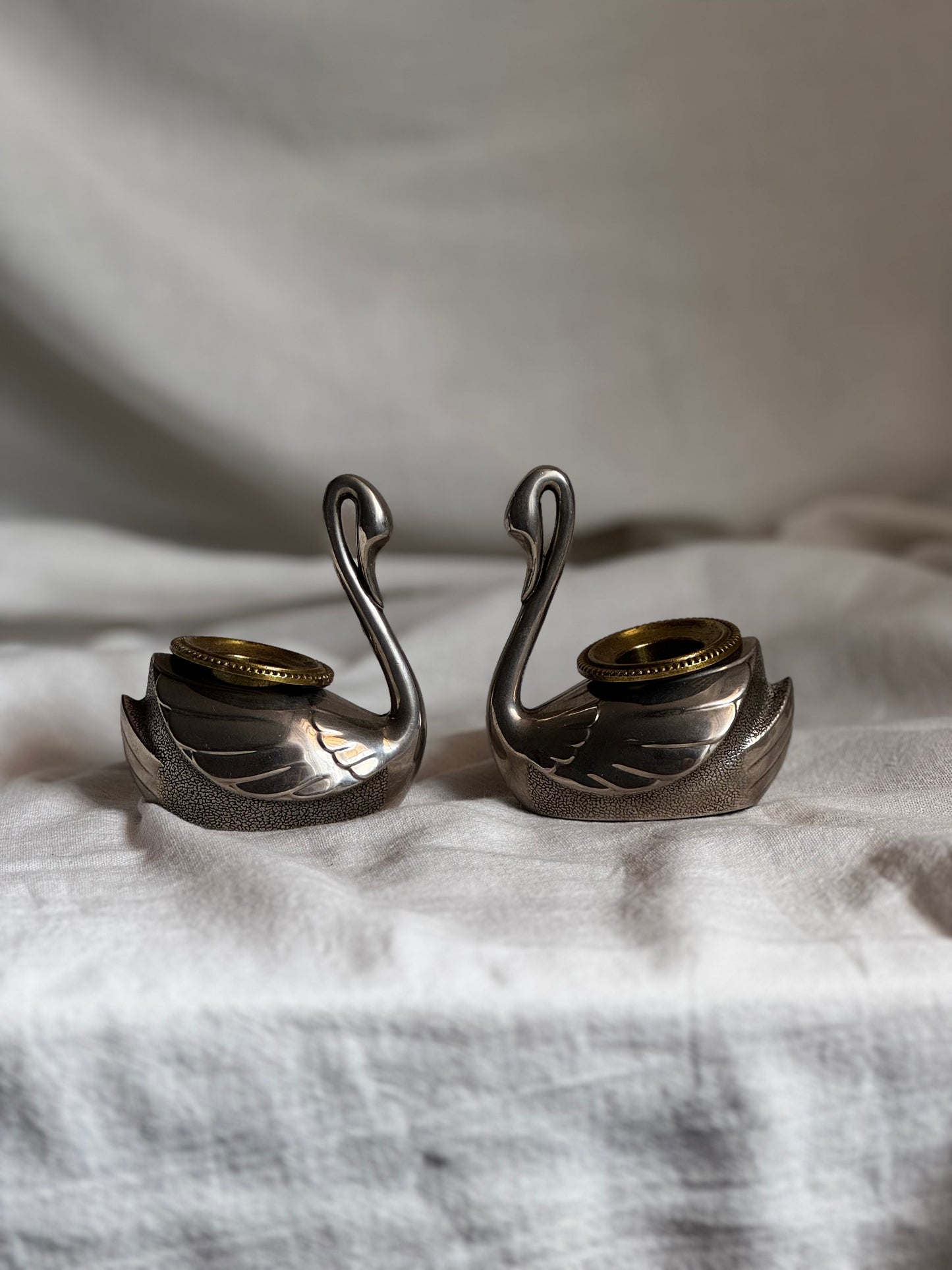 VINTAGE METAL SWAN CANDLESTICK