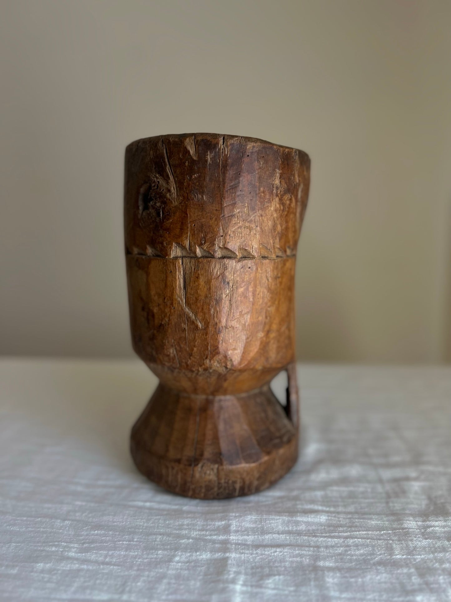 VINTAGE WOODEN INDIAN MORTAR No1