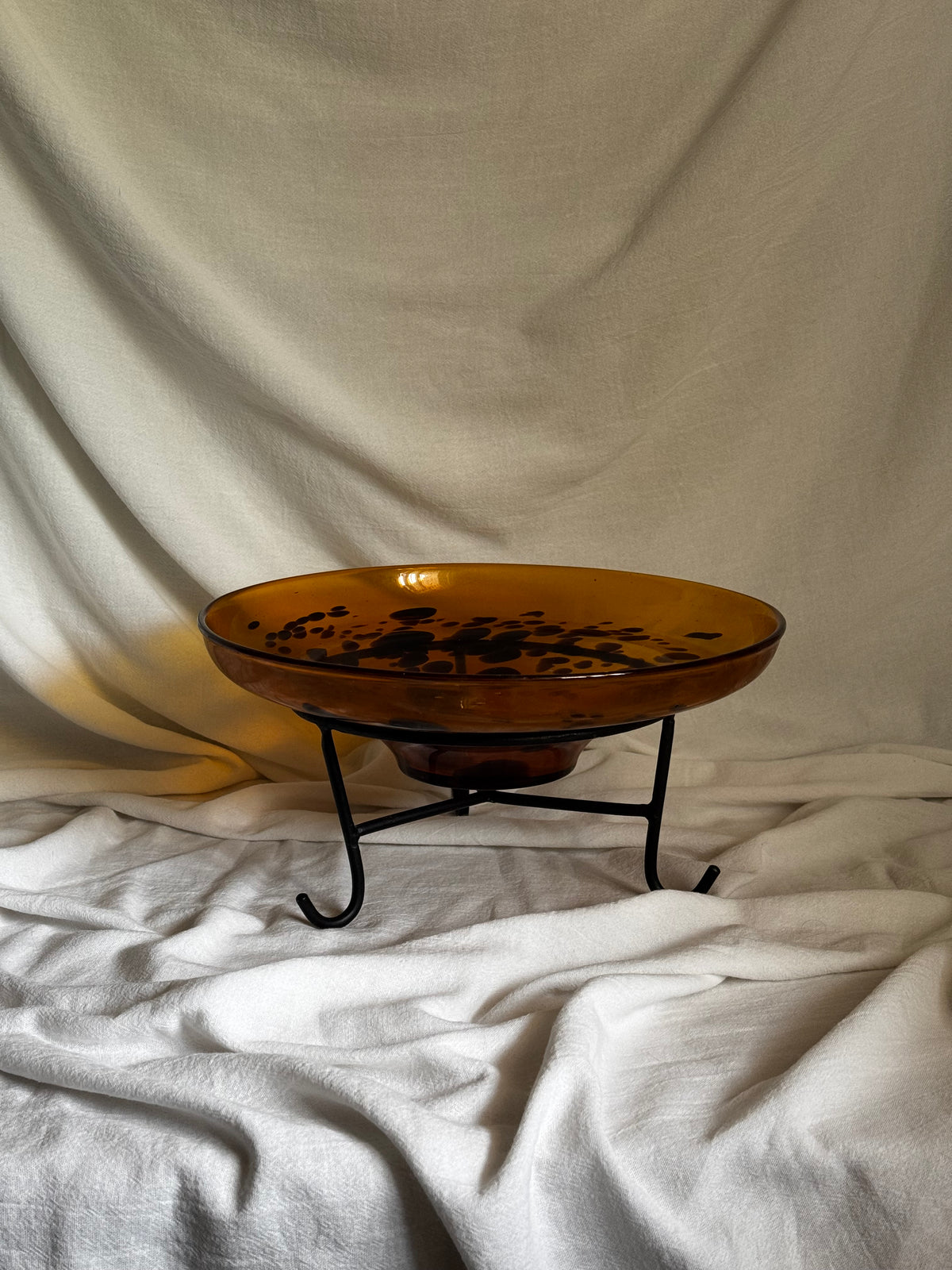 VINTAGE ITALIAN AMBER TORTOISESHELL GLASS PLATE