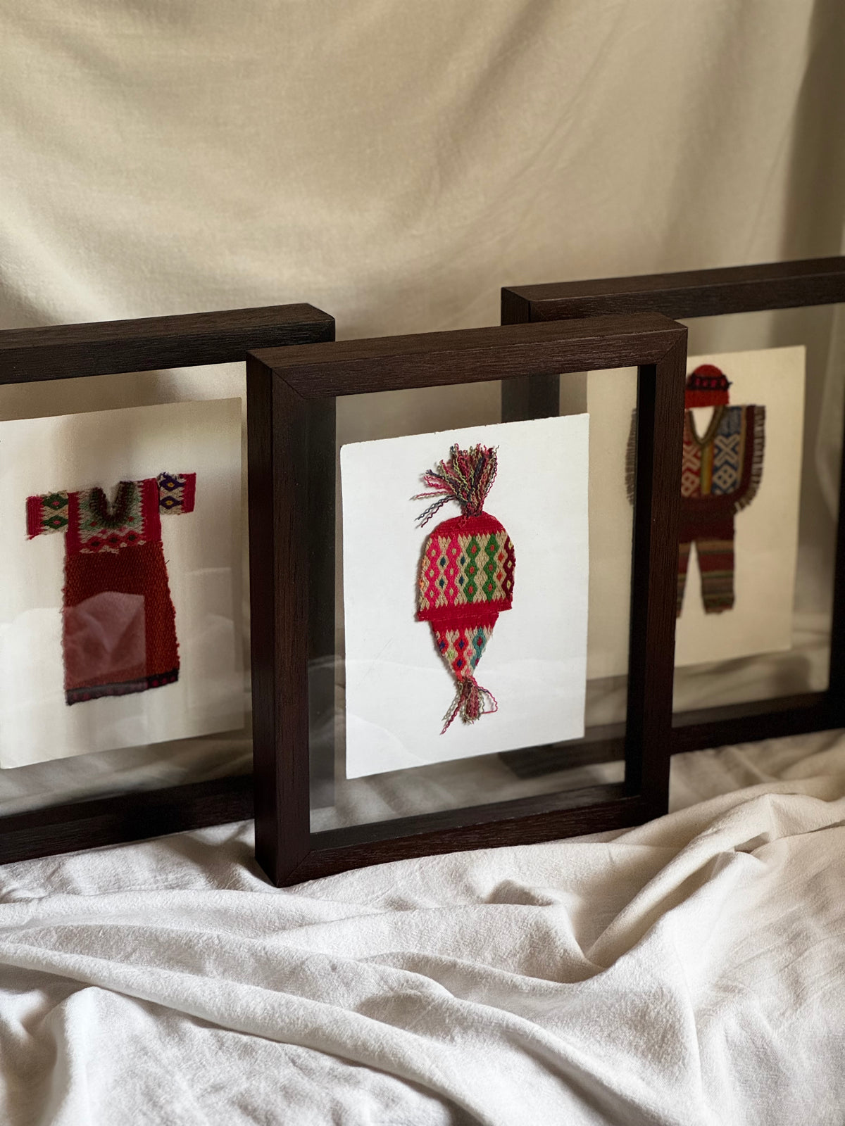 MINIATURE PERUVIAN FOLK COSTUME TEXTILE  WALL ART- SET OF 3