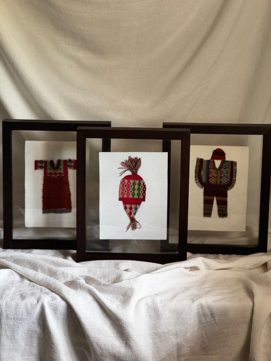 MINIATURE PERUVIAN FOLK COSTUME TEXTILE  WALL ART- SET OF 3