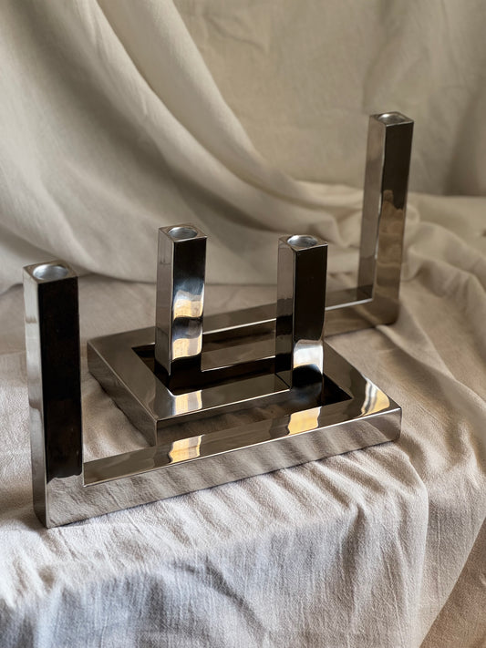 VINTAGE RIADO INTERLOCKING STAINLESS STEEL CANDLEHOLDER PAIR