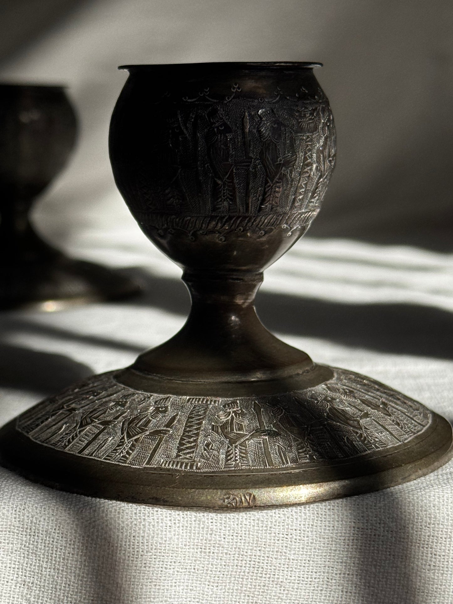 ANTIQUE PERSIAN CANDLE HOLDER PAIR
