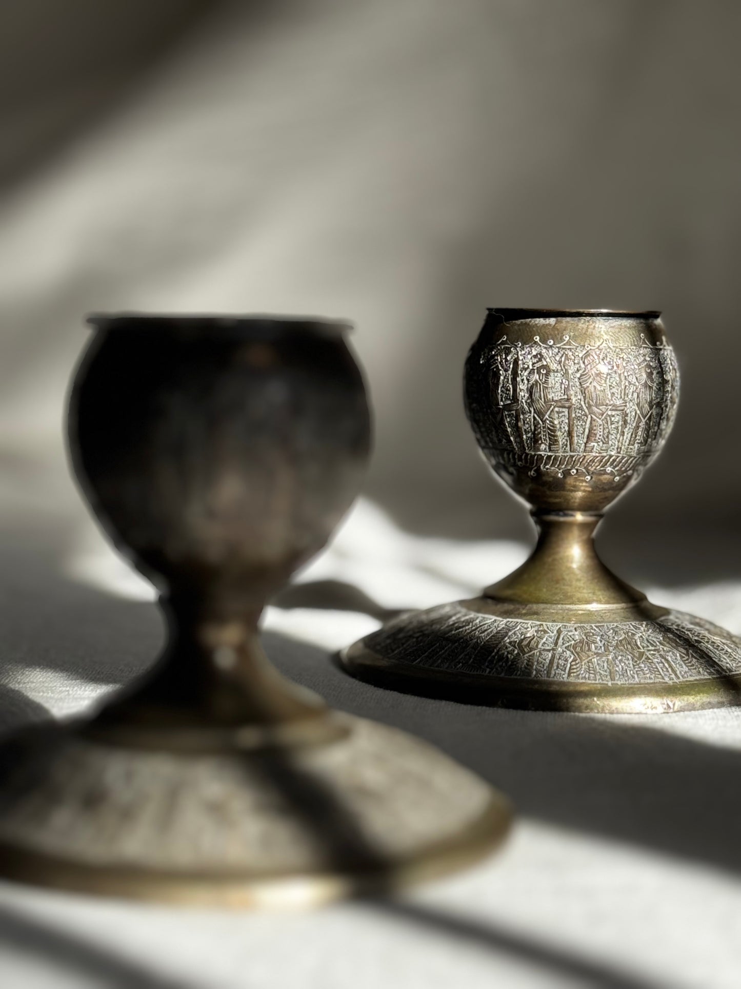 ANTIQUE PERSIAN CANDLE HOLDER PAIR