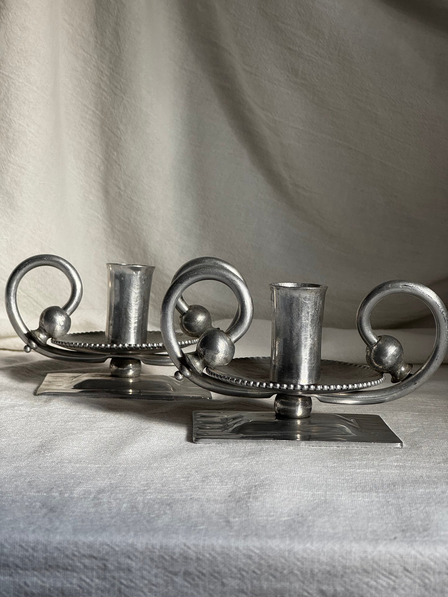 VINTAGE ALUMINUM BUENILUM CANDLESTICK PAIR
