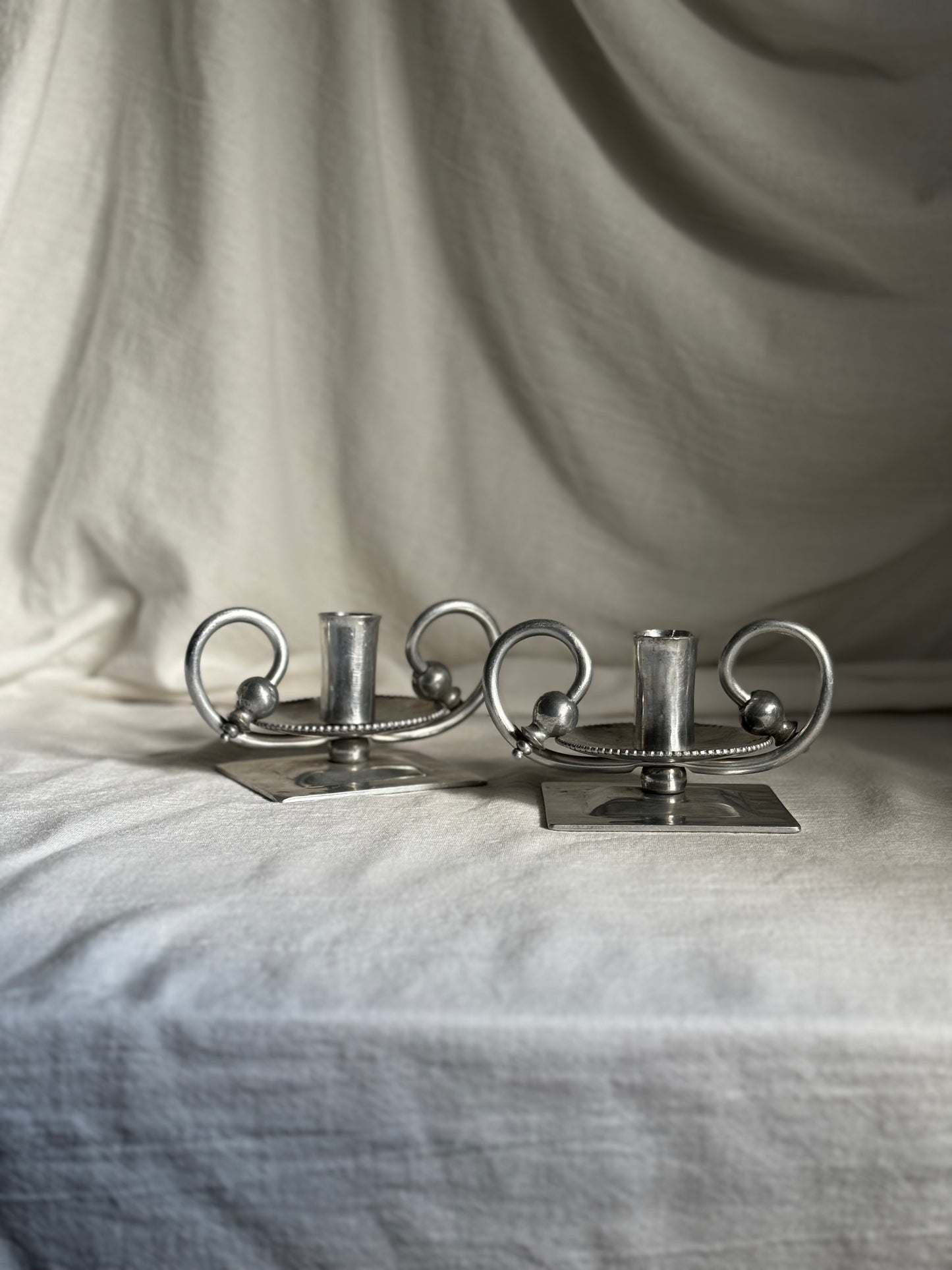 VINTAGE ALUMINUM BUENILUM CANDLESTICK PAIR