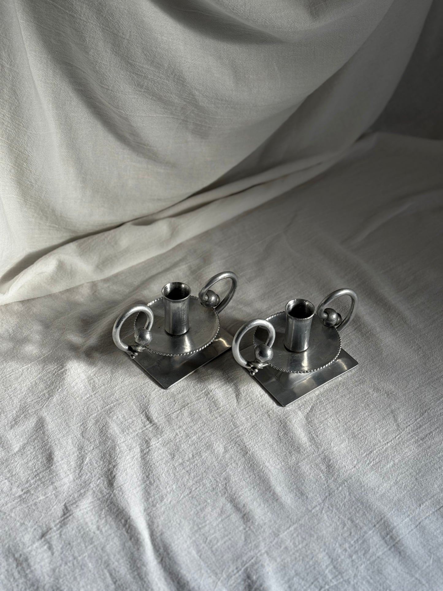 VINTAGE ALUMINUM BUENILUM CANDLESTICK PAIR