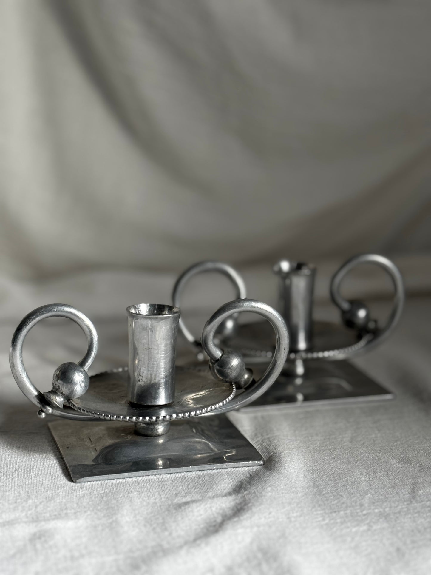 VINTAGE ALUMINUM BUENILUM CANDLESTICK PAIR