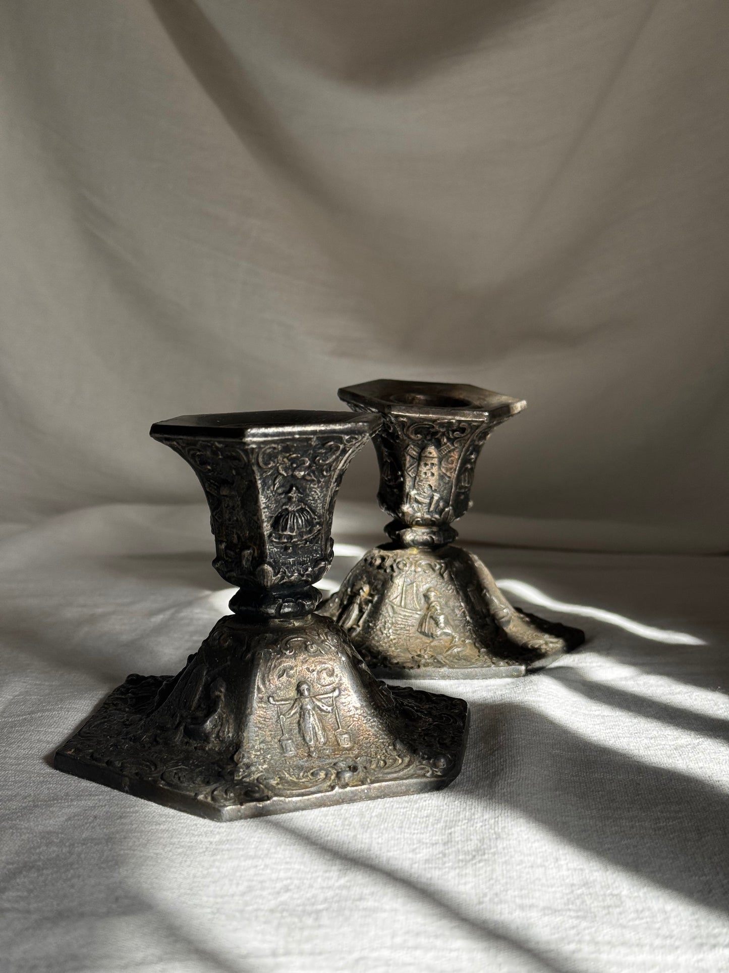 VINTAGE VICTORIAN SILVERPLATED CANDLESTICK PAIR