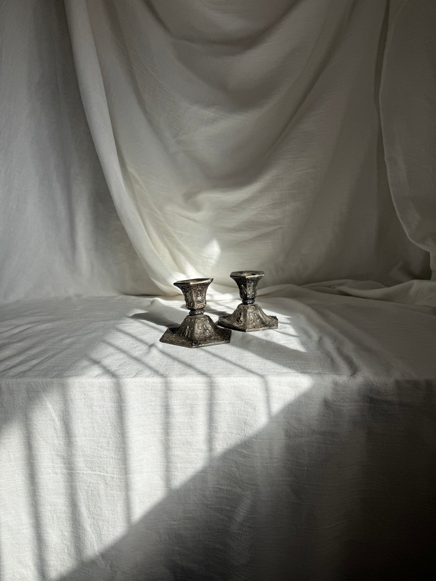 VINTAGE VICTORIAN SILVERPLATED CANDLESTICK PAIR