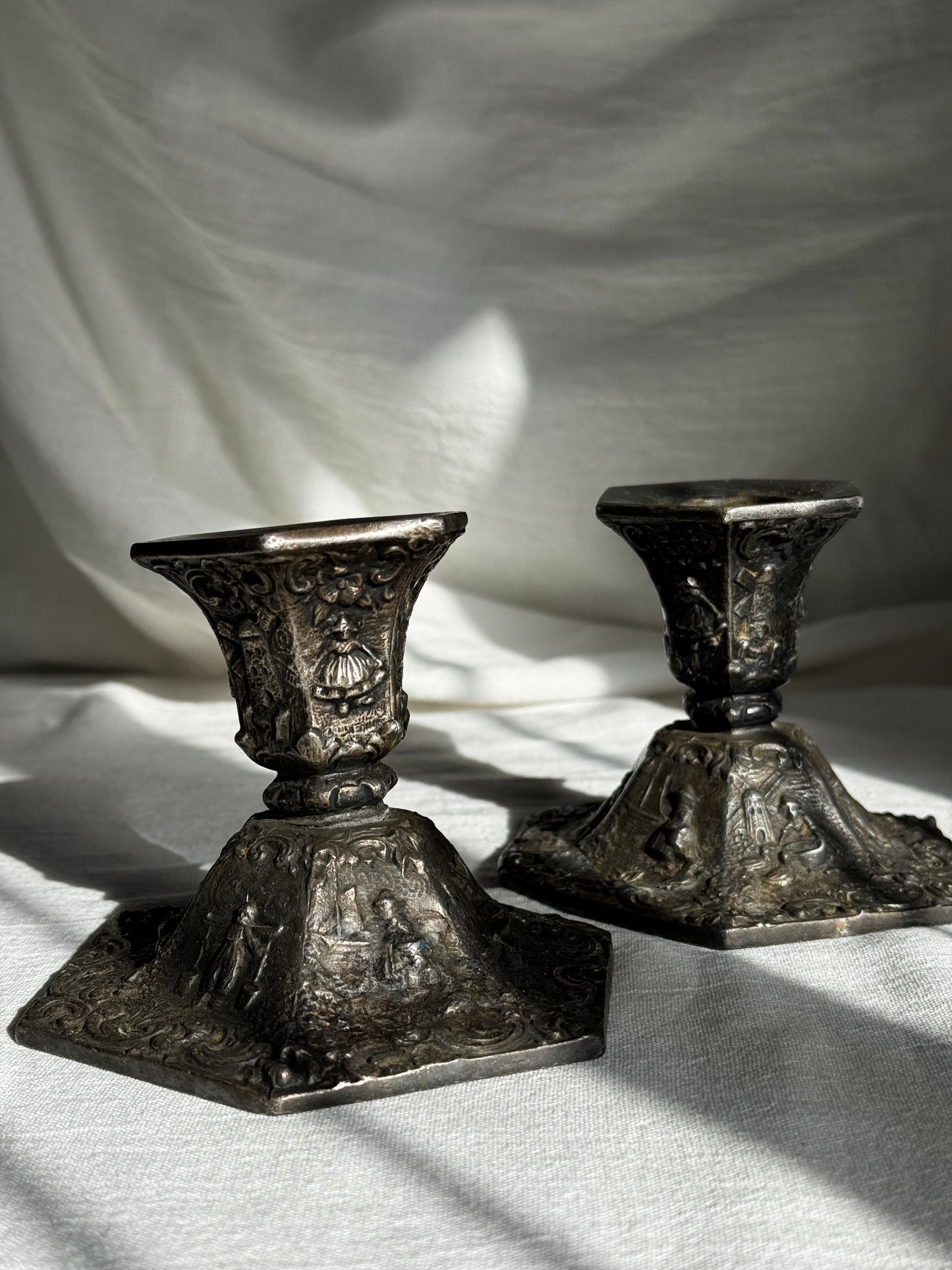 VINTAGE VICTORIAN SILVERPLATED CANDLESTICK PAIR