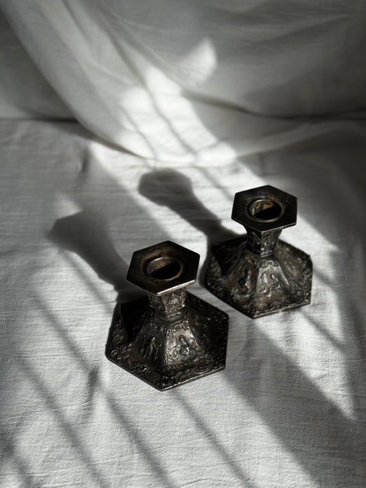 VINTAGE VICTORIAN SILVERPLATED CANDLESTICK PAIR