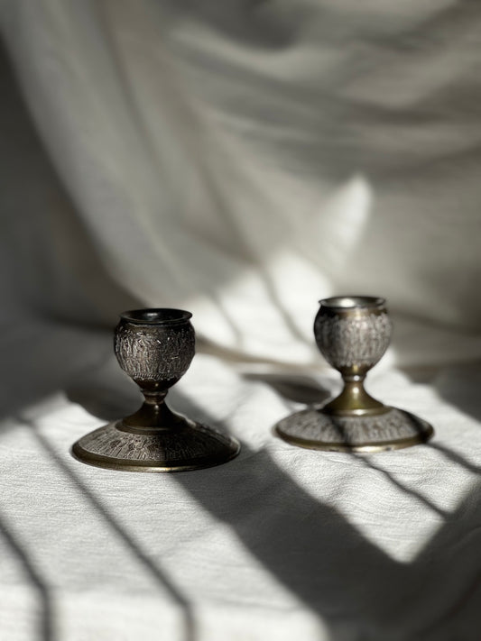 ANTIQUE PERSIAN CANDLE HOLDER PAIR