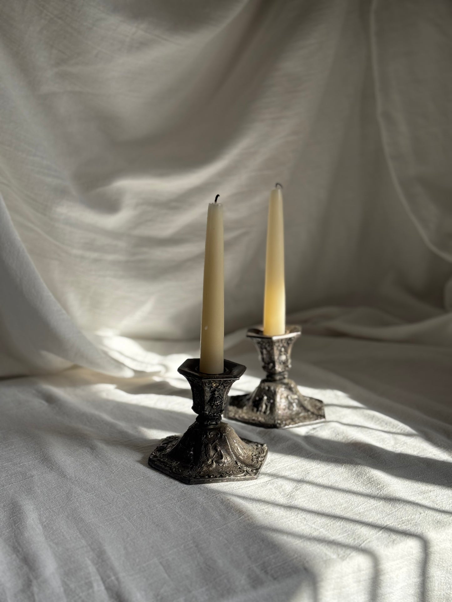 VINTAGE VICTORIAN SILVERPLATED CANDLESTICK PAIR
