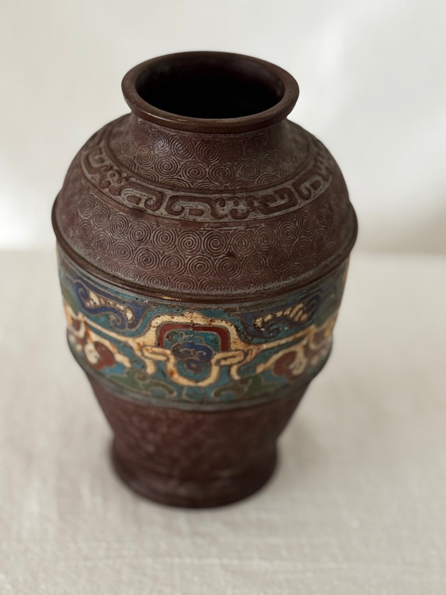 ANTIQUE JAPANESE BRONZE  CHAMPLEVE VASE