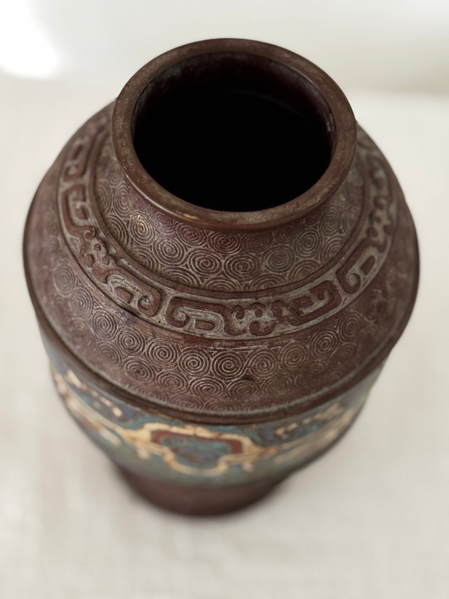 ANTIQUE JAPANESE BRONZE  CHAMPLEVE VASE