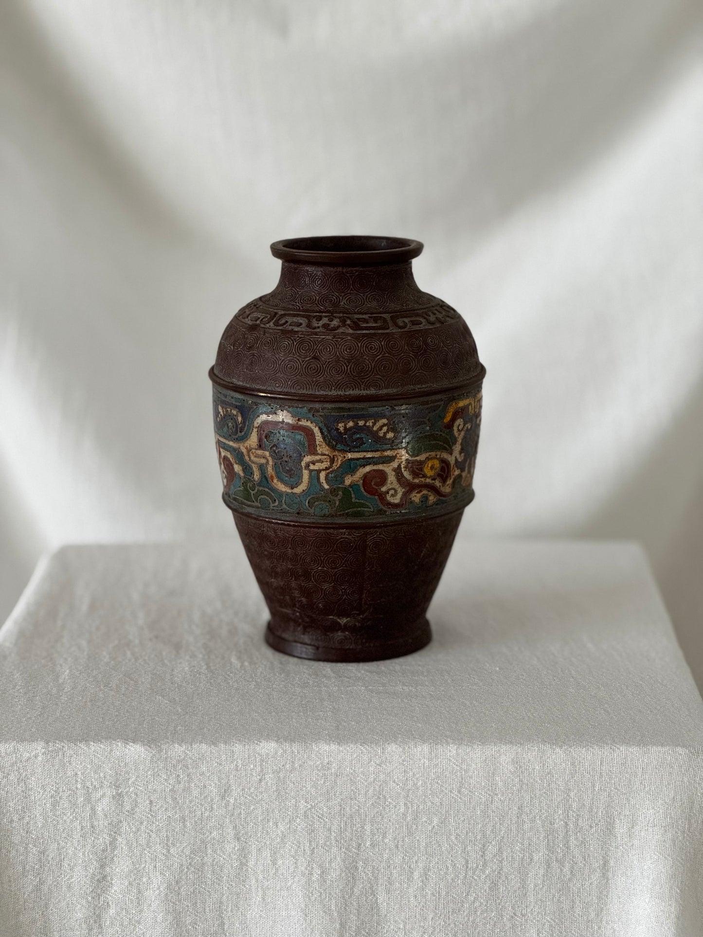 ANTIQUE JAPANESE BRONZE  CHAMPLEVE VASE