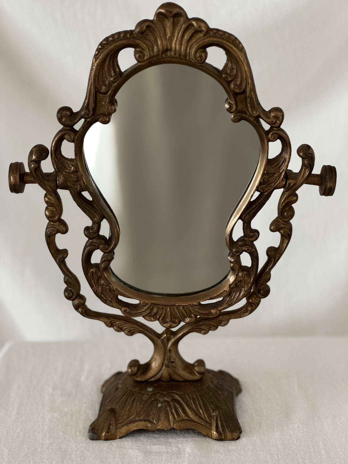 VINTAGE VICTORIAN BRASS VANITY MIRROR