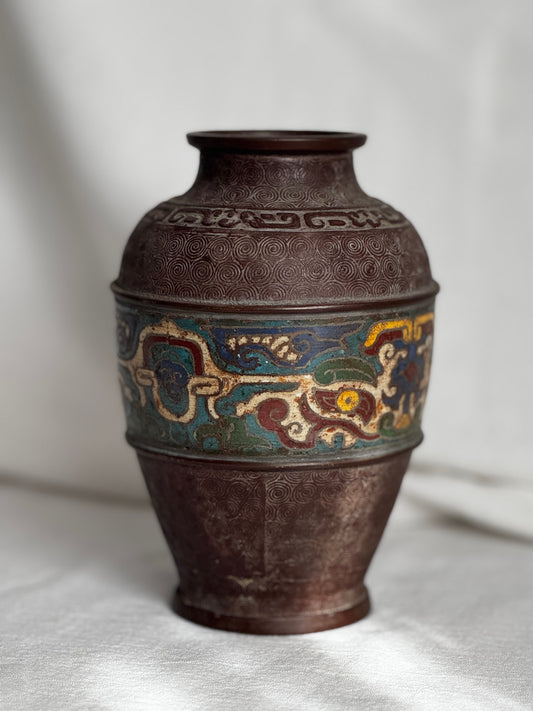 ANTIQUE JAPANESE BRONZE  CHAMPLEVE VASE
