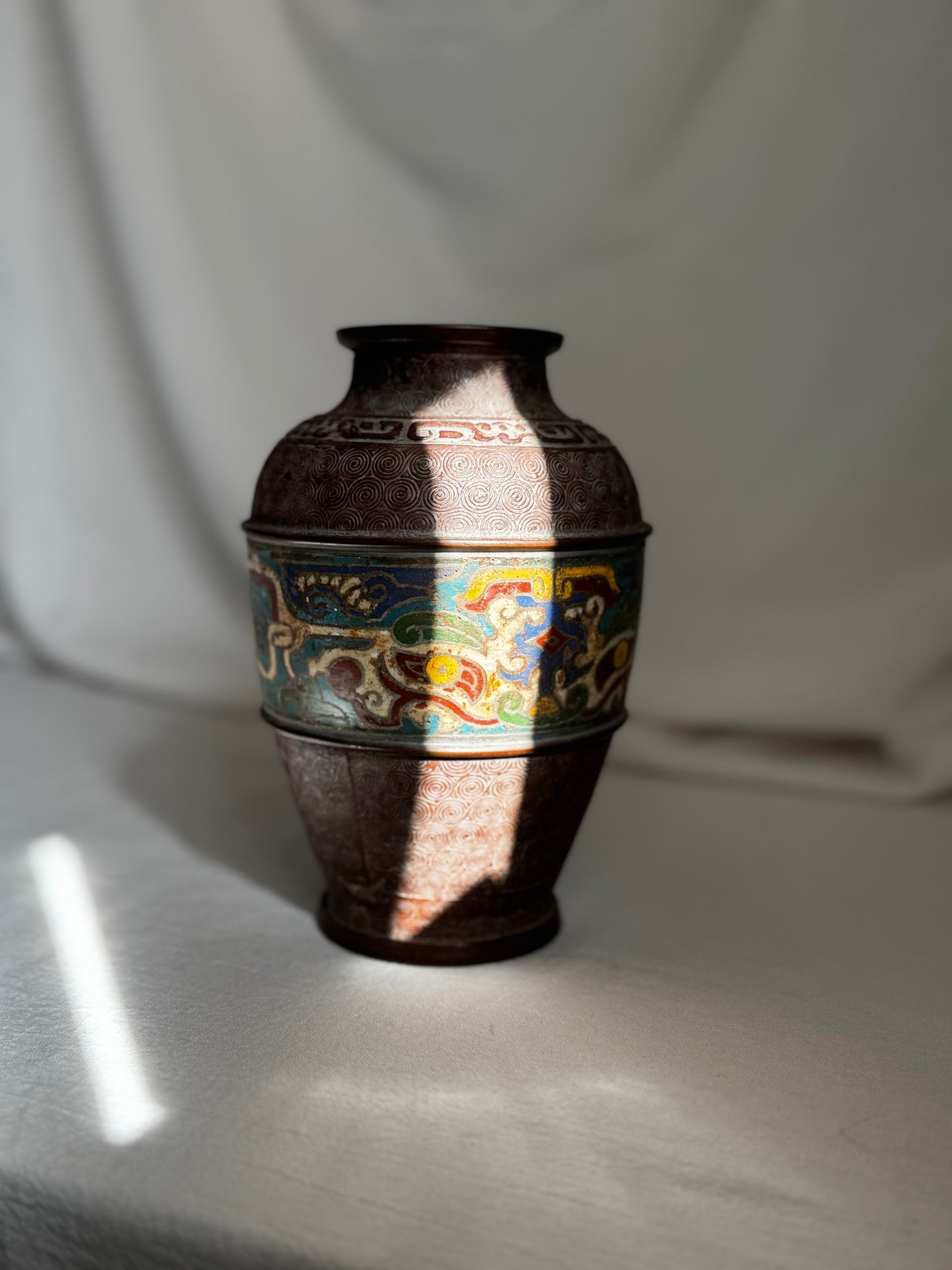 ANTIQUE JAPANESE BRONZE  CHAMPLEVE VASE