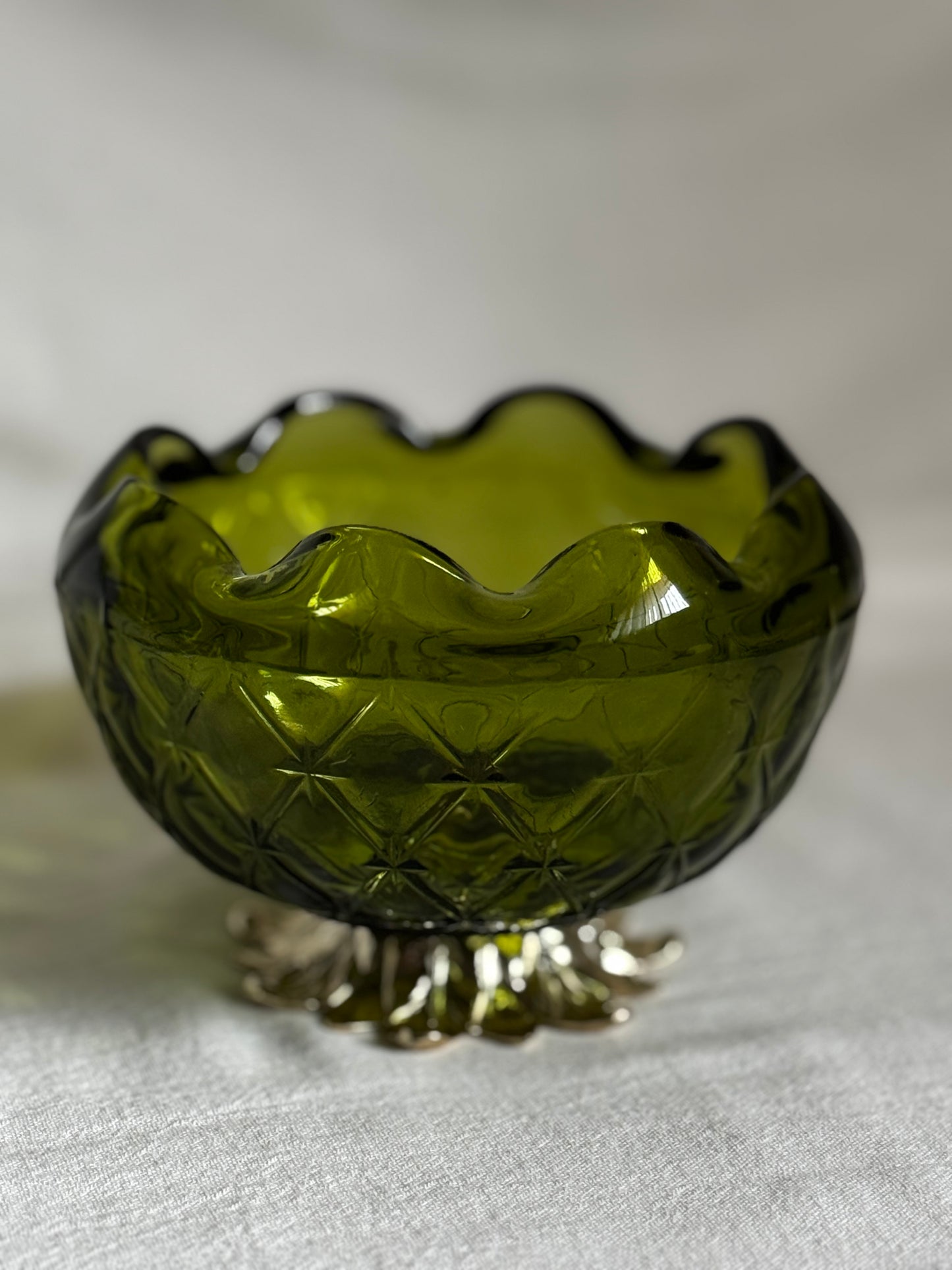 VINTAGE GREEN GLASS BOWL