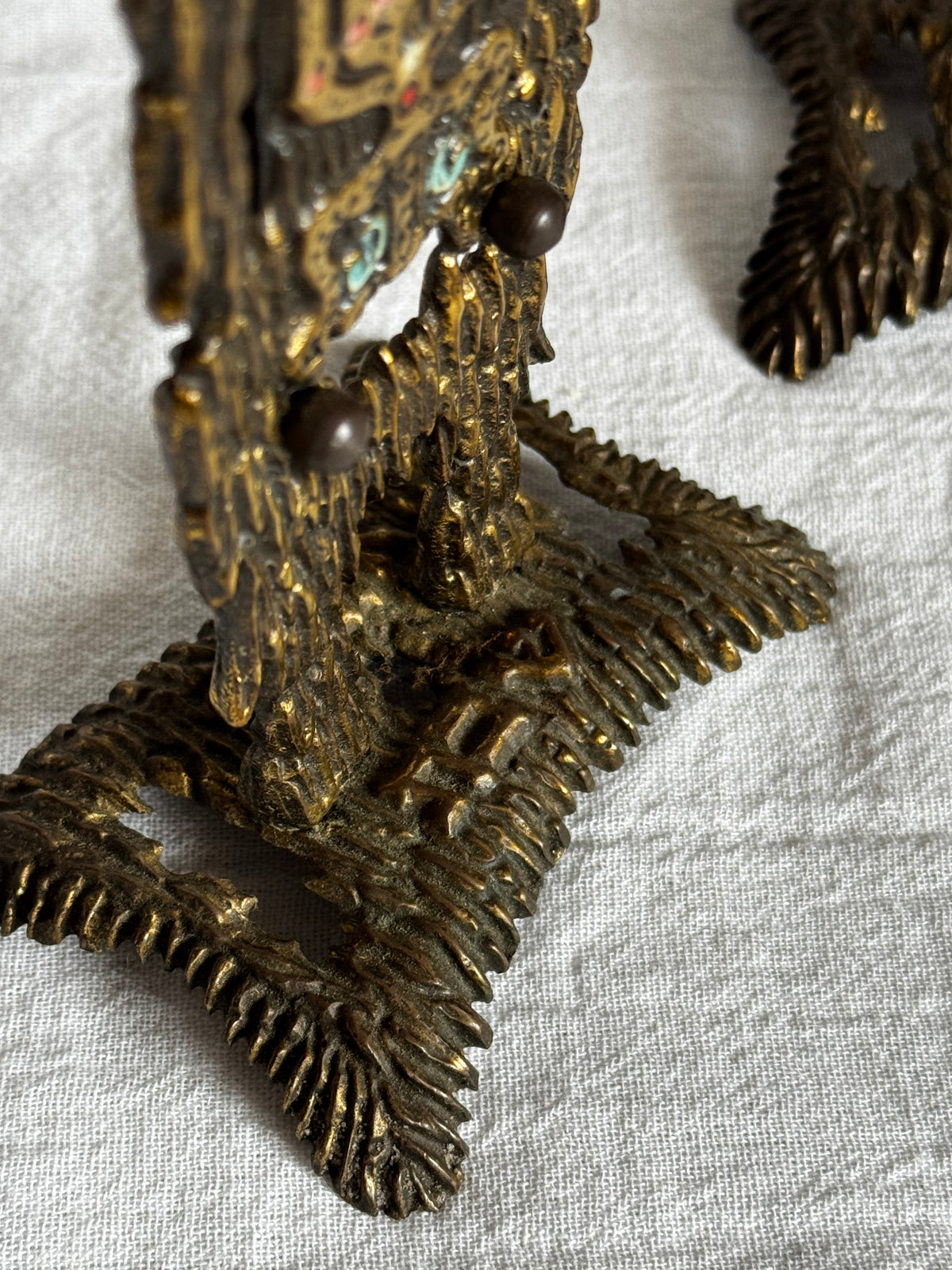 VINTAGE BRASS BRUTALIST SHABBAT CANDLESTICK PAIR