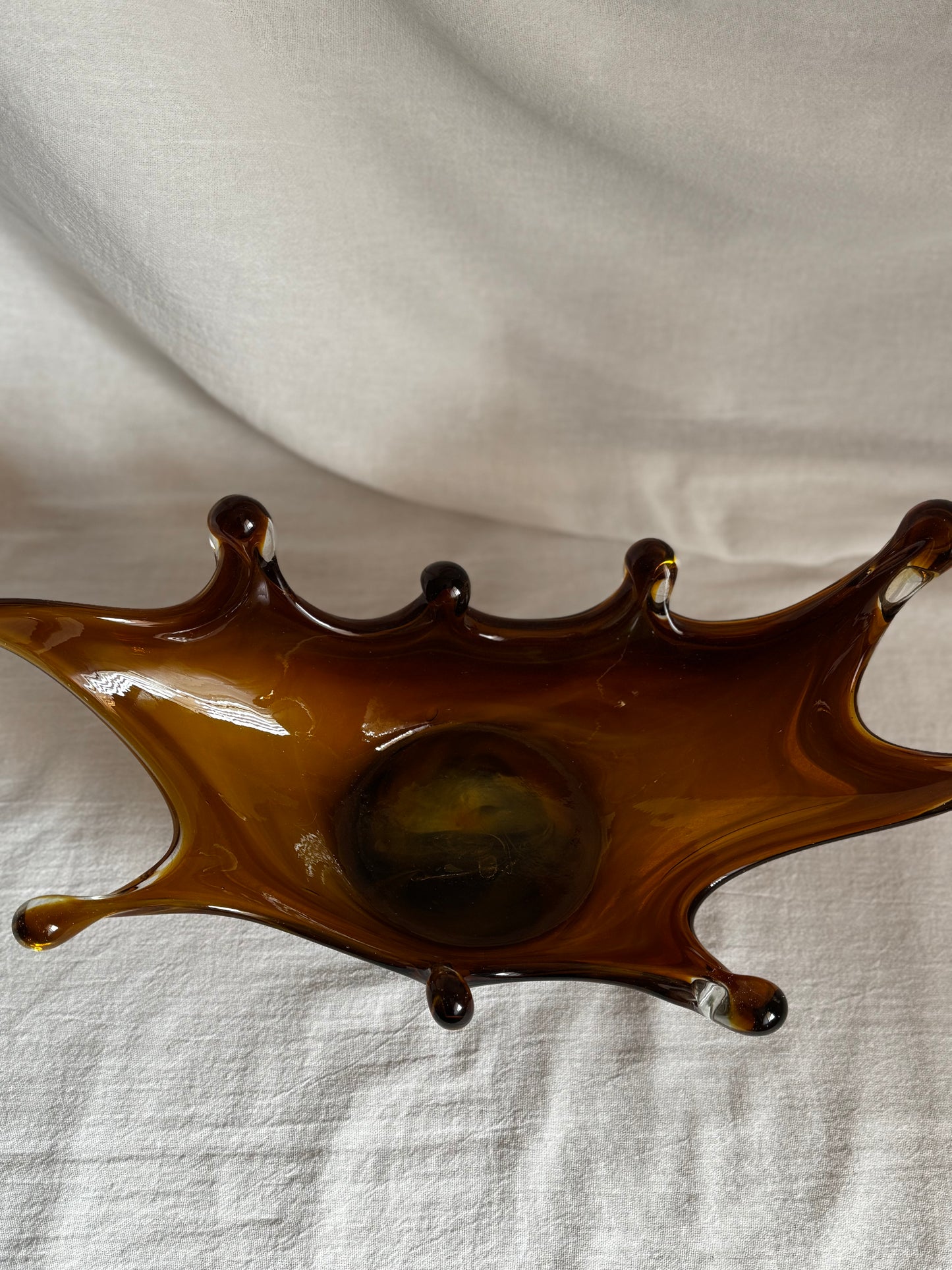 VINTAGE GLASS SPLASH AMBER BOWL