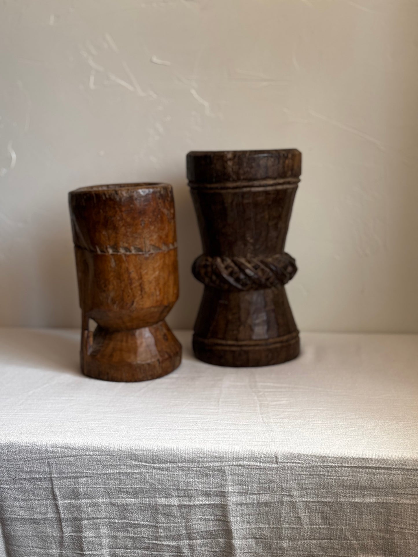 VINTAGE WOODEN INDIAN MORTAR No2