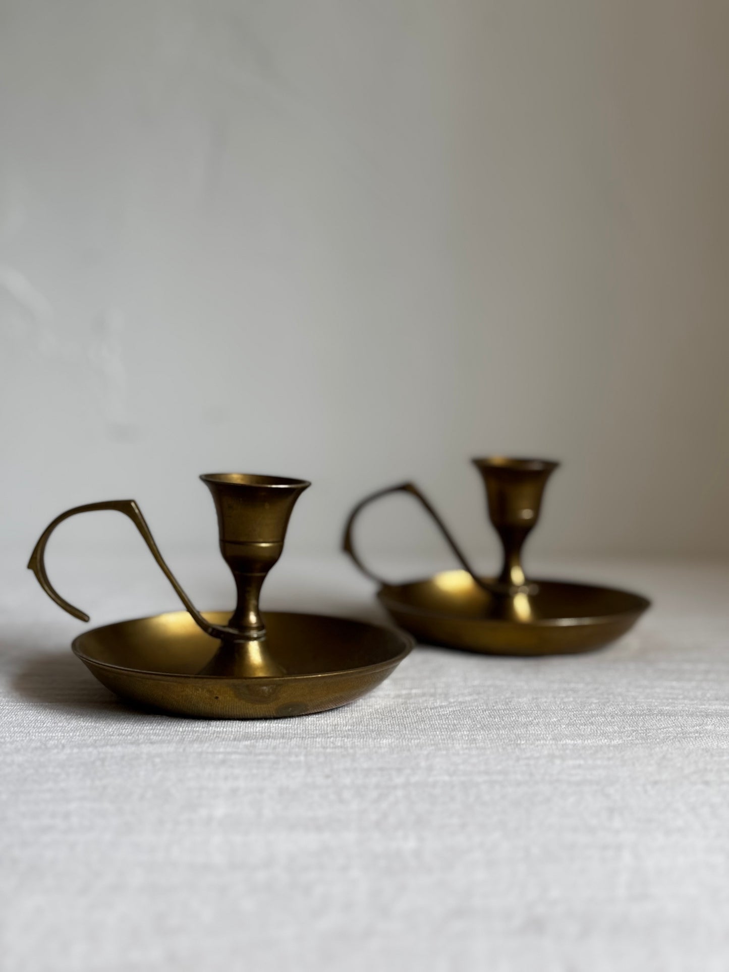 VINTAGE BRASS FINGER LOOP CANDLE HOLDER PAIR