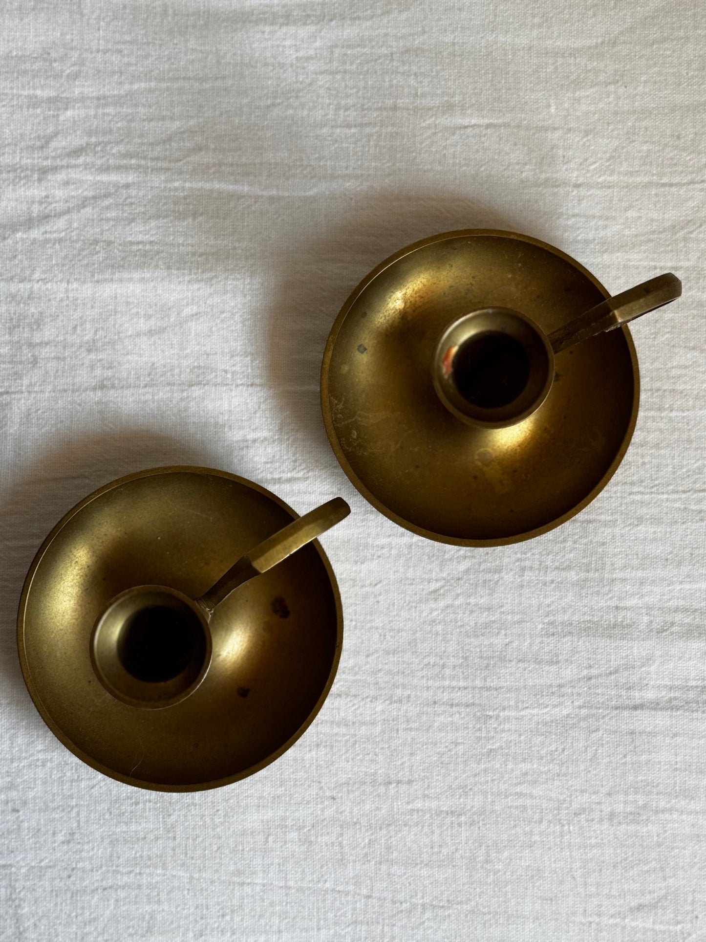 VINTAGE BRASS FINGER LOOP CANDLE HOLDER PAIR