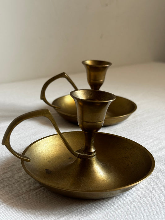VINTAGE BRASS FINGER LOOP CANDLE HOLDER PAIR