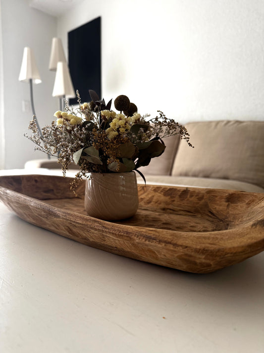 LARGE FLAT WOODEN DOUGH BOWL