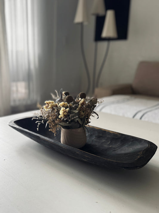 LARGE BLACK WOODEN DOUGH BOWL