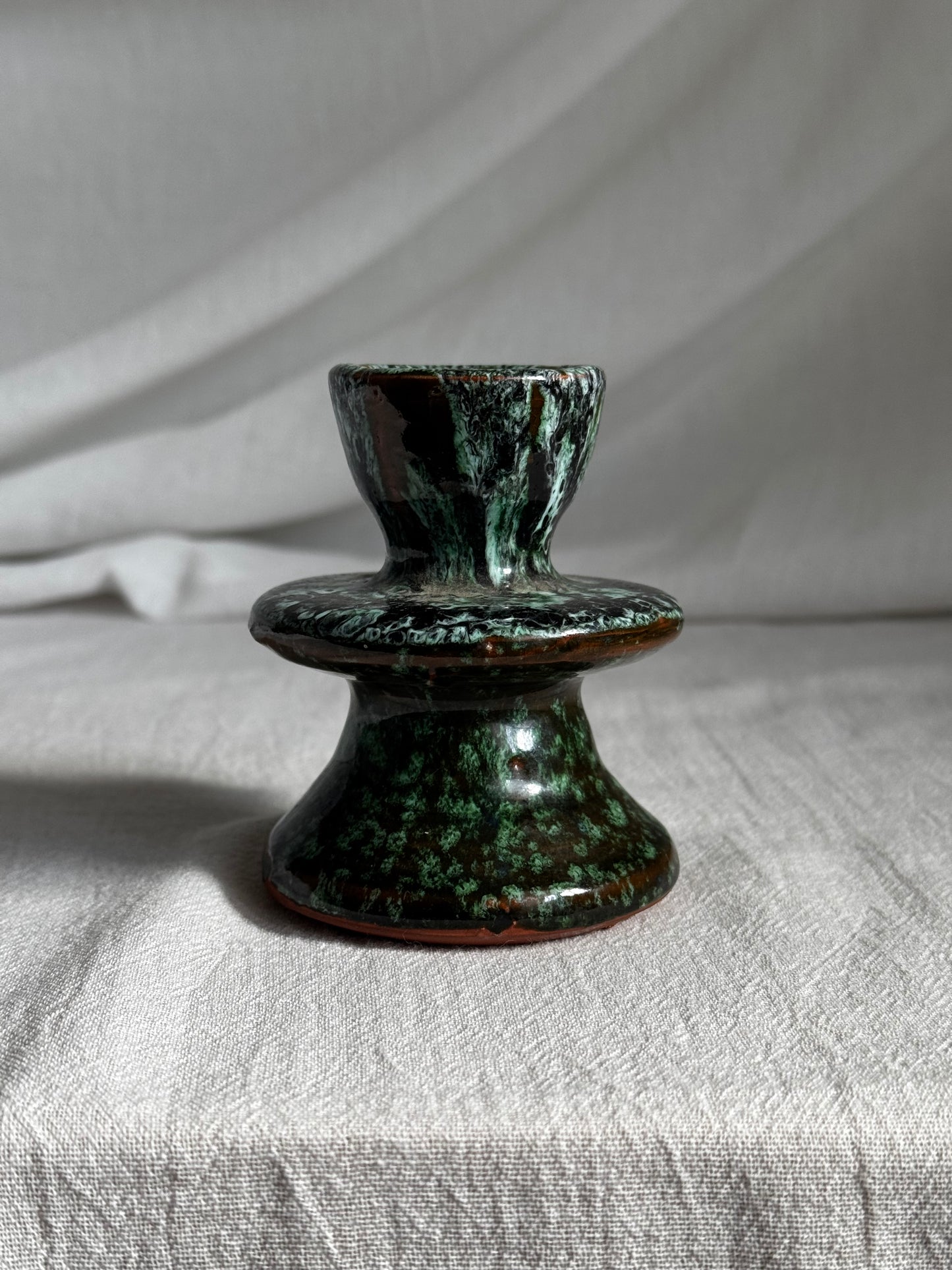 MOROCCAN SMALL GREEN GLAZED CANDLESTICK