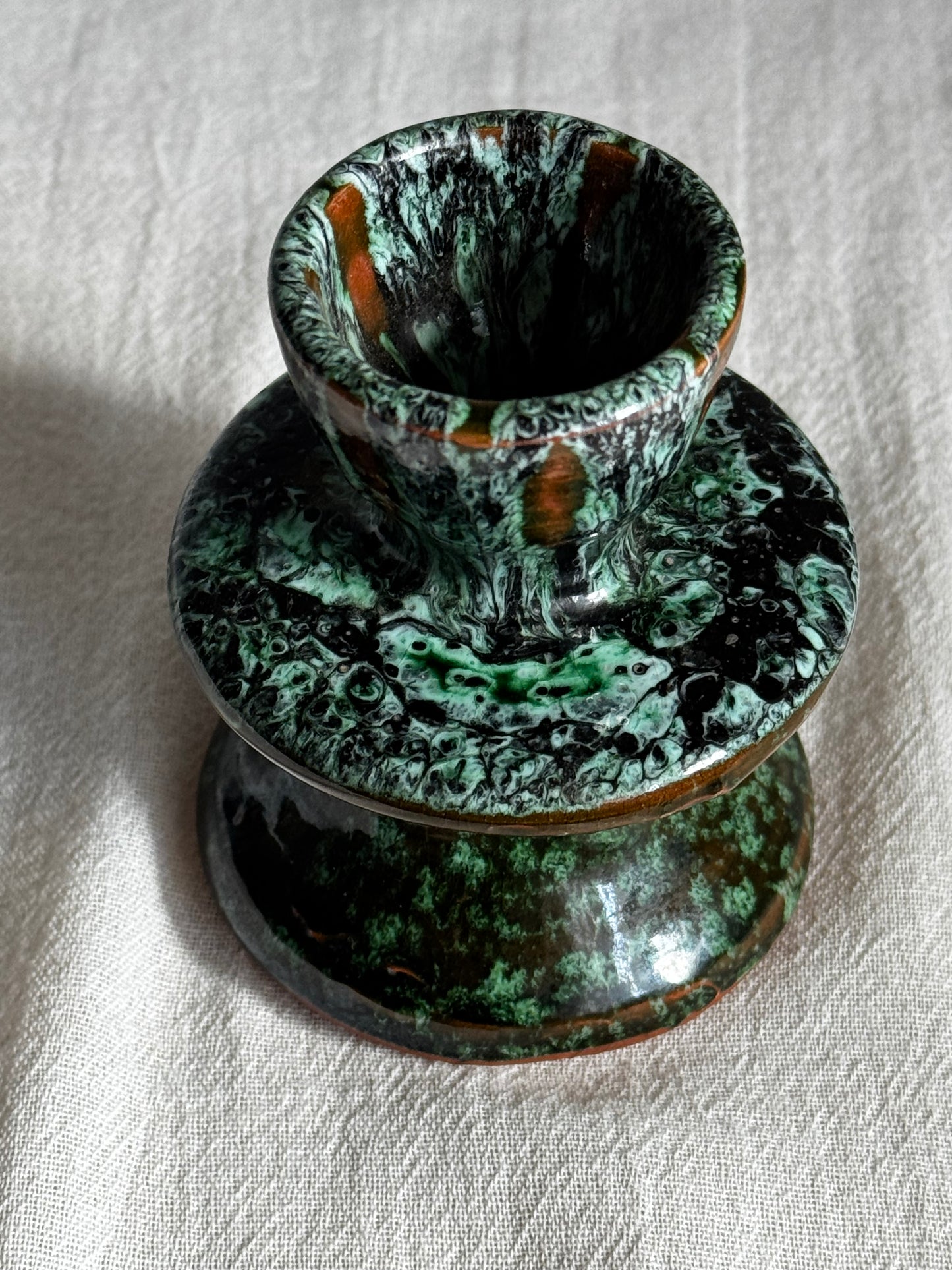 MOROCCAN SMALL GREEN GLAZED CANDLESTICK