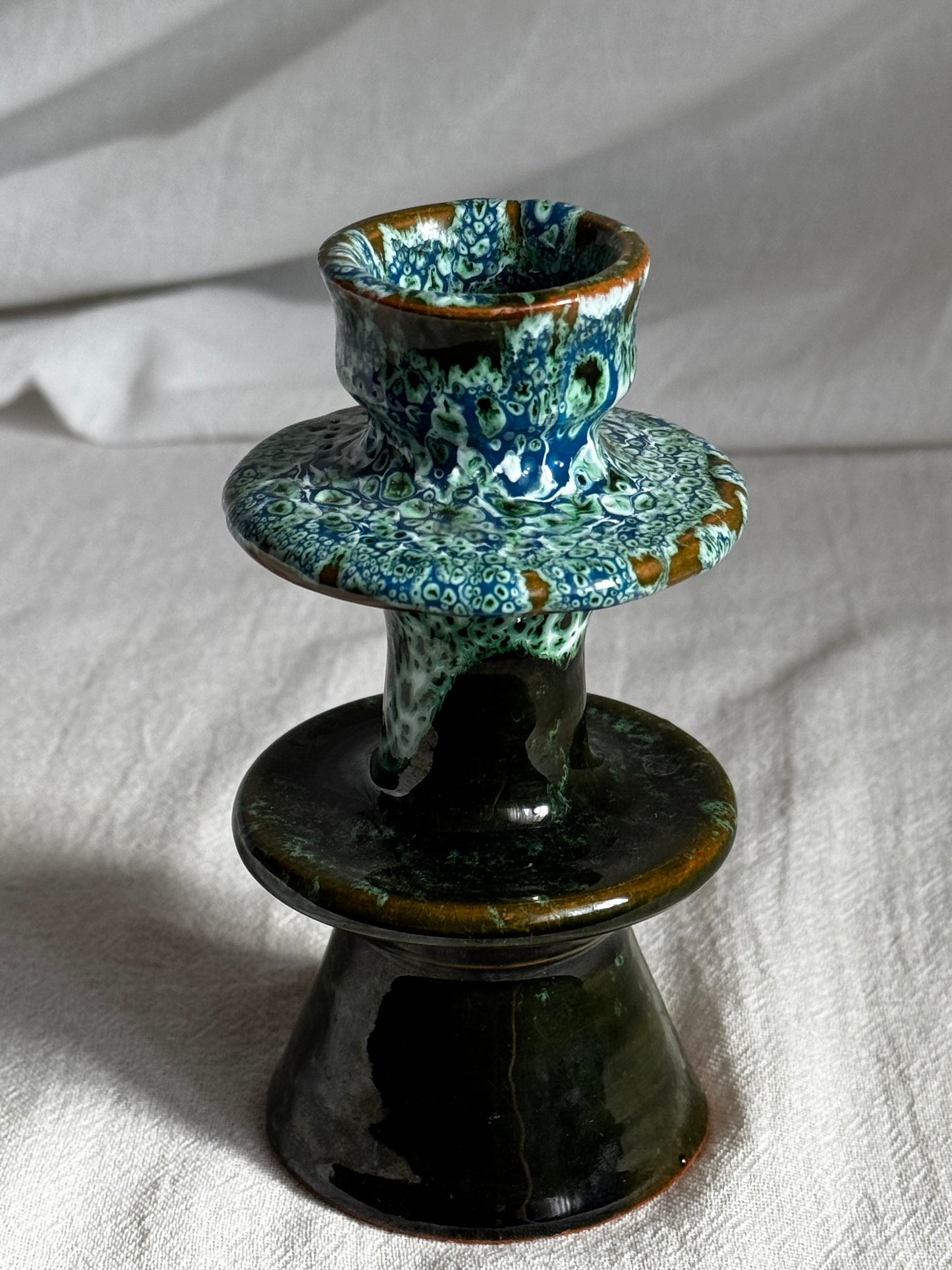 MOROCCAN GREEN GLAZED CANDLESTICK - SET OF 3
