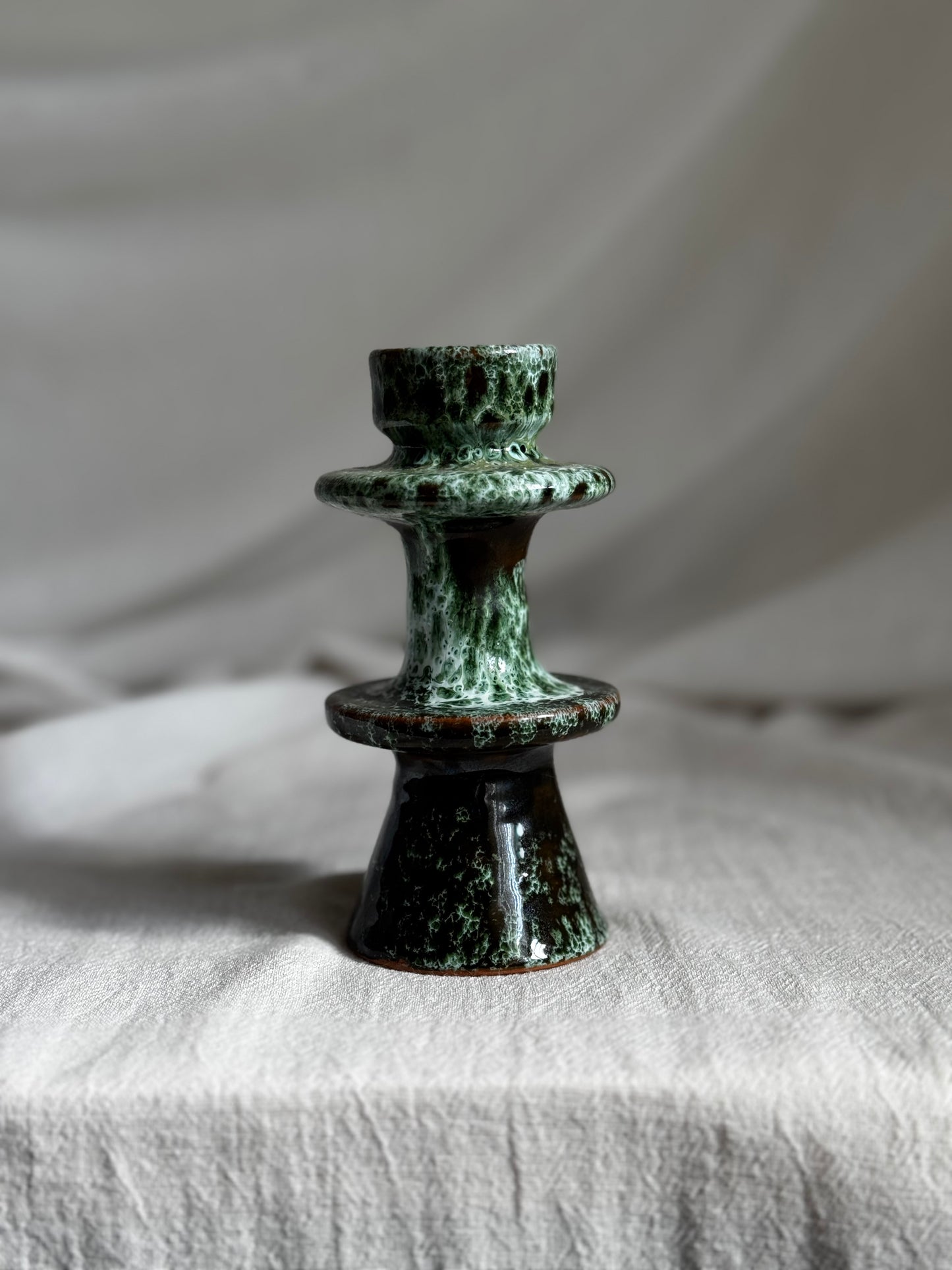 MOROCCAN GREEN GLAZED CANDLESTICK - SET OF 3