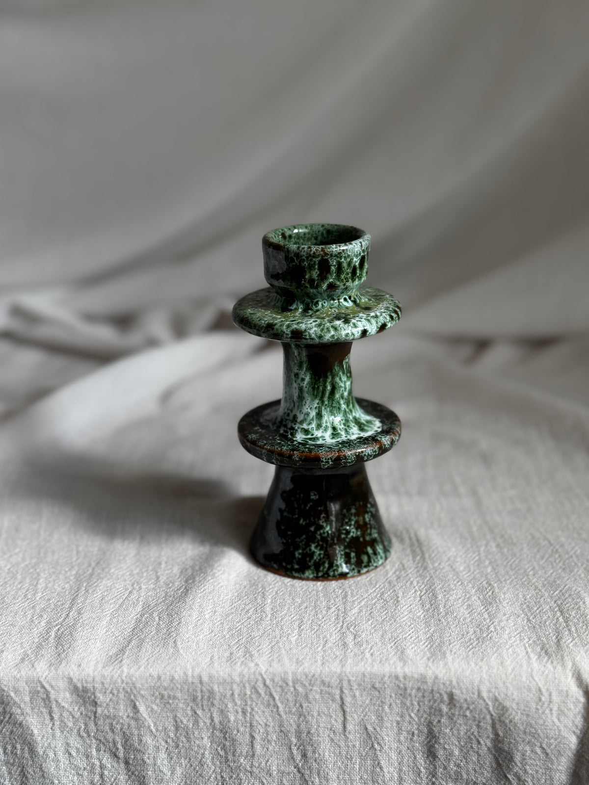 MOROCCAN MEDIUM GREEN GLAZED CANDLESTICK