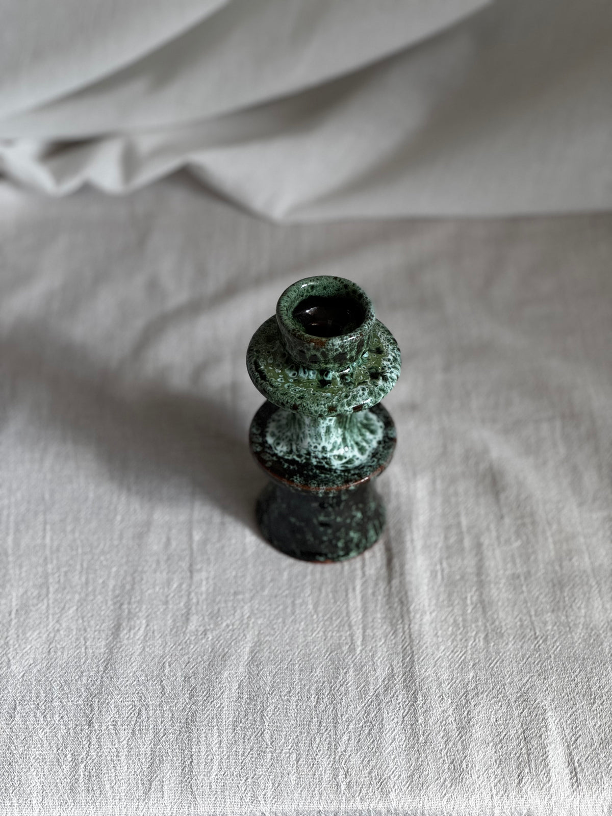 MOROCCAN MEDIUM GREEN GLAZED CANDLESTICK