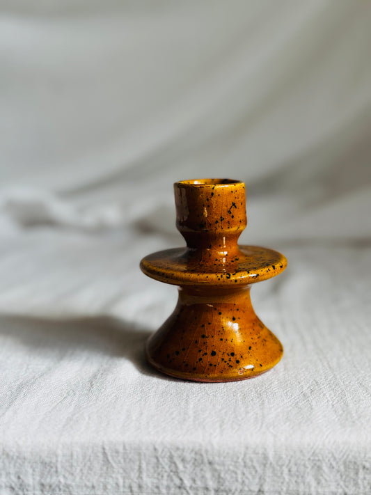 MOROCCAN SMALL YELLOW OCHRE GLAZED CANDLESTICK