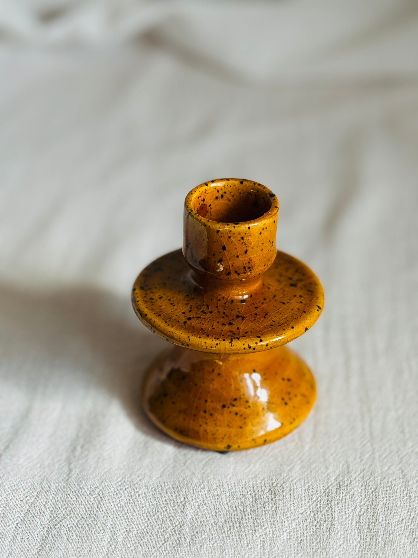 MOROCCAN SMALL YELLOW OCHRE GLAZED CANDLESTICK