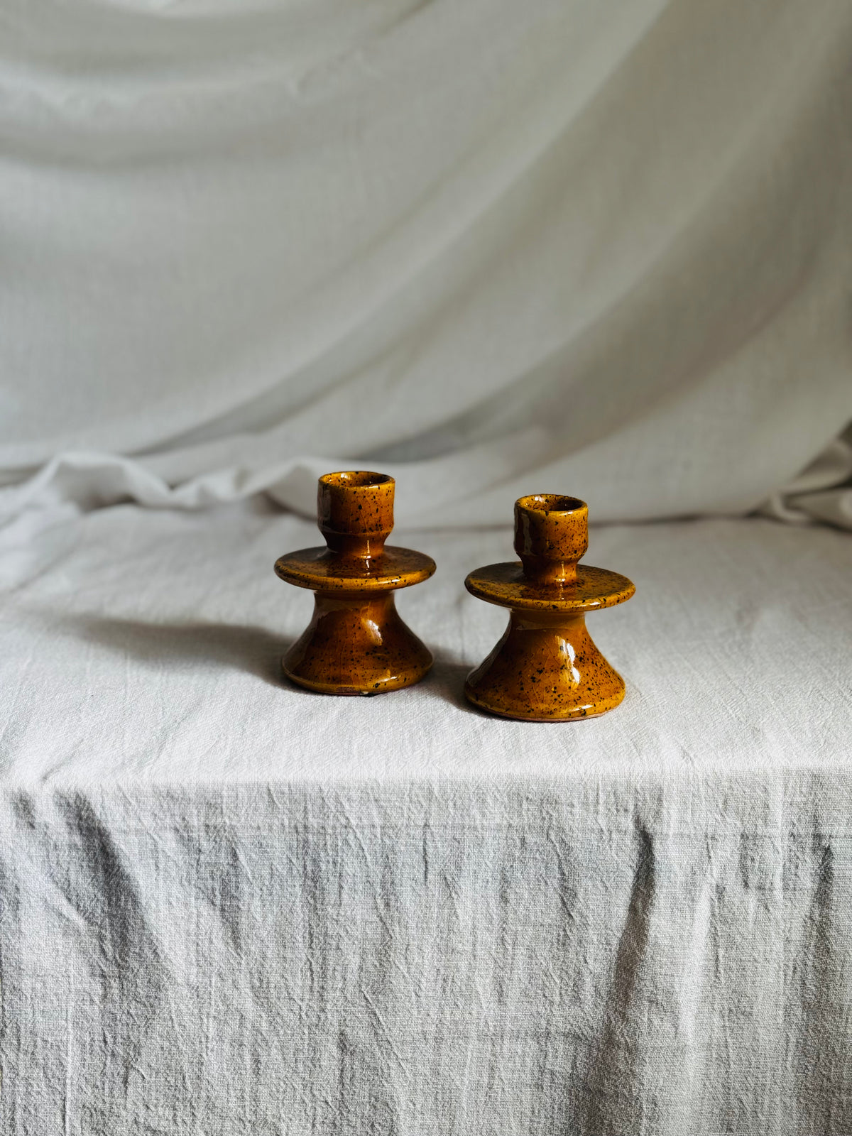 MOROCCAN SMALL YELLOW OCHRE GLAZED CANDLESTICK