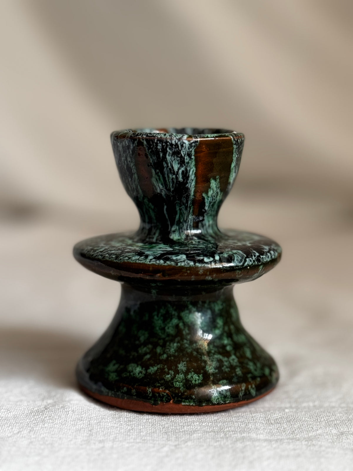 MOROCCAN SMALL GREEN GLAZED CANDLESTICK